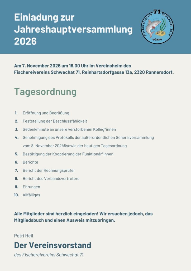 Einladung Jahreshauptversammlung 7.11.2026